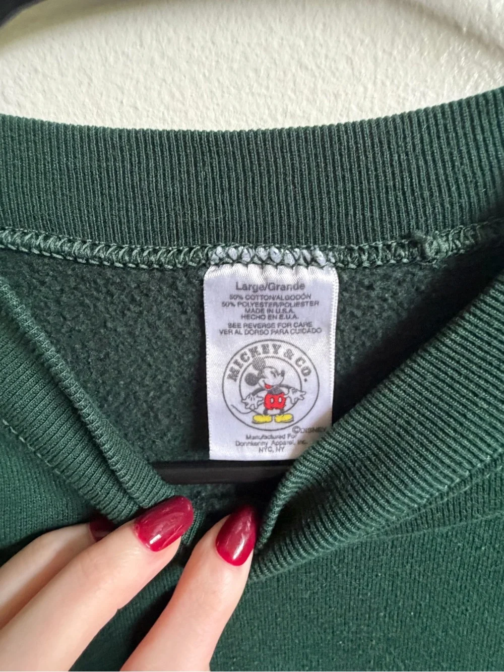 DISNEY VINTAGE Mickey Embroidered Dark Green Crewneck Sweater